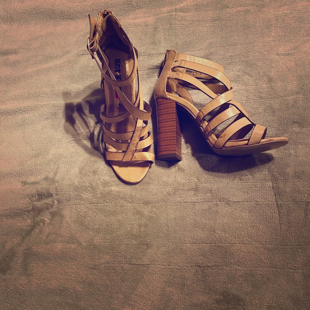 Tan Leather high heels wide heel